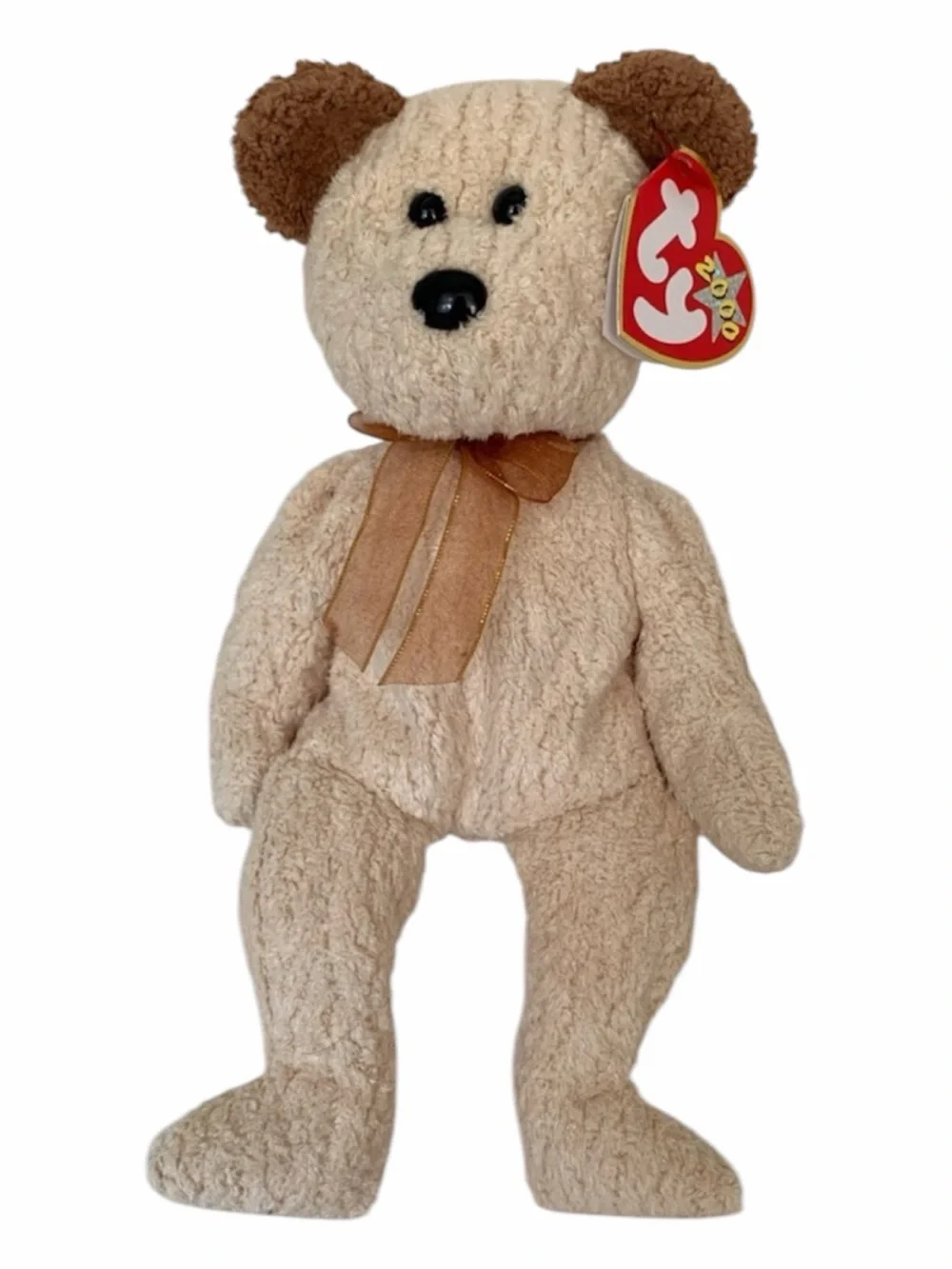 Vintage NWT Beanie Baby Ty Huggy Teddy Bear Tan 2000 Retired Stuffed Animal